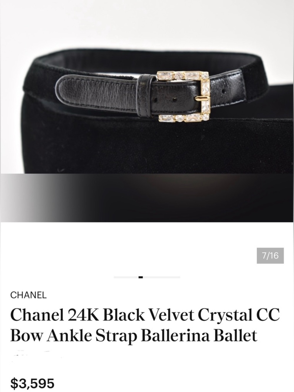 NWOT CHANEL 24K Black Velour Crystal CC-bow Embellished Ankle-Strap Flats 37 - Picture 8 of 16